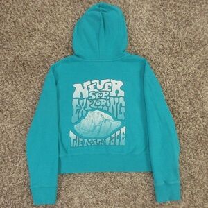 The North Face Hoodie Women's XS Turquoise Cropped Logo Haze Pullover Sweatshirt